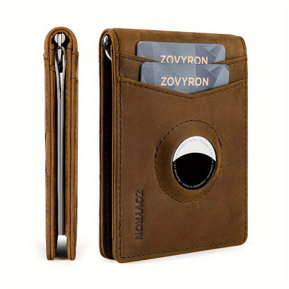 Mens Wallet Genuine Leather Slim Bifold Wallet With Airtag Holder, RFID Blocking, Front Pocket Wallet With Money Clip,ID Window Credit Card Holder