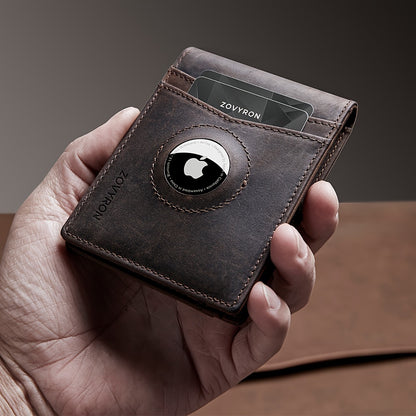 Mens Wallet Genuine Leather Slim Bifold Wallet With Airtag Holder, RFID Blocking, Front Pocket Wallet With Money Clip,ID Window Credit Card Holder