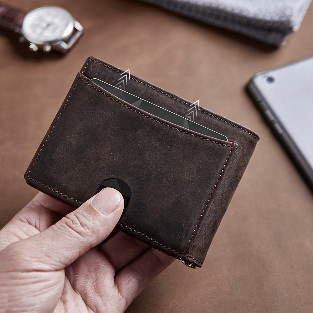 Mens Wallet Genuine Leather Slim Bifold Wallet With Airtag Holder, RFID Blocking, Front Pocket Wallet With Money Clip,ID Window Credit Card Holder